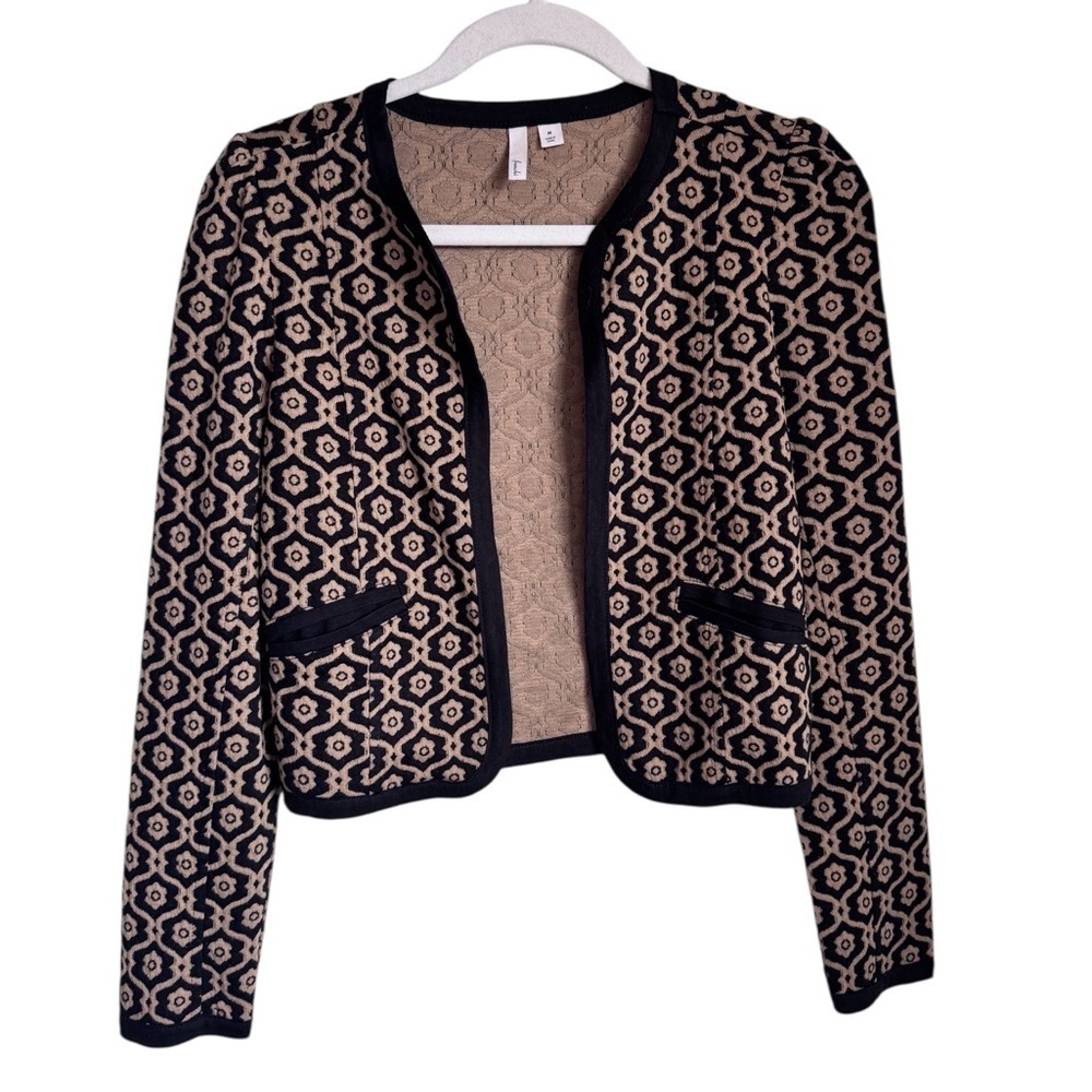 Frenchi Cropped Geometric Print Open Cardigan Top